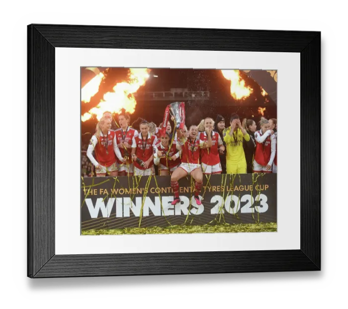 Framed Print : Arsenal Women's Victory in FA WSL Continental Tyres League Cup Final: Katie McCabe Hoists the Trophy