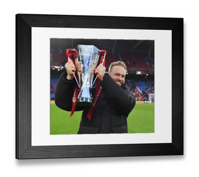 Framed Print : Arsenal Women's Coach Jonas Eidevall Celebrates Conti Cup Victory