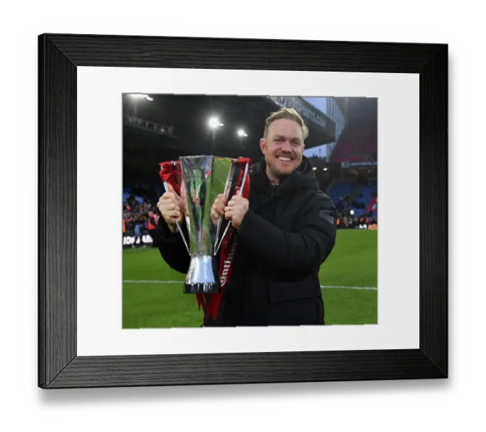 Framed Print : Arsenal Women's FA WSL Cup Triumph: Jonas Eidevall's Emotional Victory Celebration vs. Chelsea