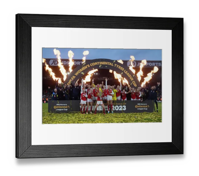 Framed Print : Arsenal Women Celebrate FA WSL Continental Tyres League Cup Victory over Chelsea Framed Print : Arsenal Women Celebrate FA WSL Continental Tyres League Cup Victory over Chelsea