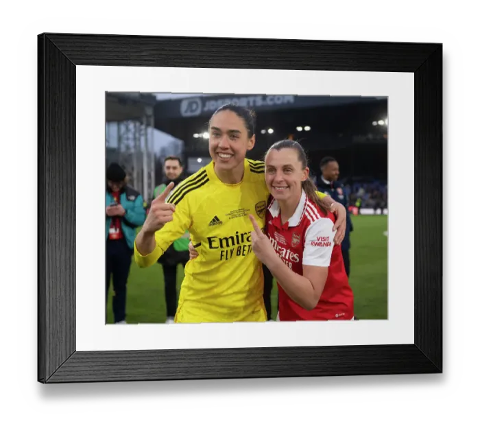 Framed Print : Arsenal Women's Historic FA WSL Cup Victory: Noelle Maritz and Manuela Zinsberger Celebrate Overpowering Chelsea Framed Print : Arsenal Women's Historic FA WSL Cup Victory: Noelle Maritz and Manuela Zinsberger Celebrate Overpowering Chelsea