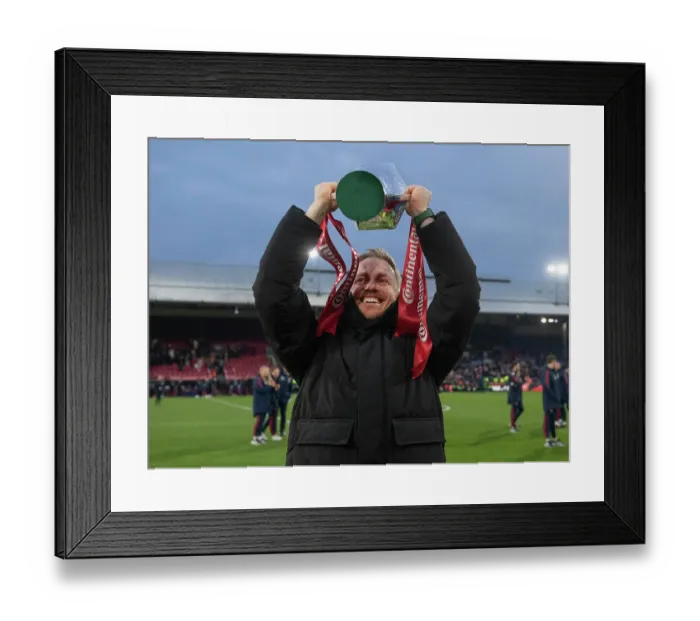 Framed Print : Arsenal Women's Coach Jonas Eidevall Celebrates Conti Cup Victory over Chelsea Framed Print : Arsenal Women's Coach Jonas Eidevall Celebrates Conti Cup Victory over Chelsea