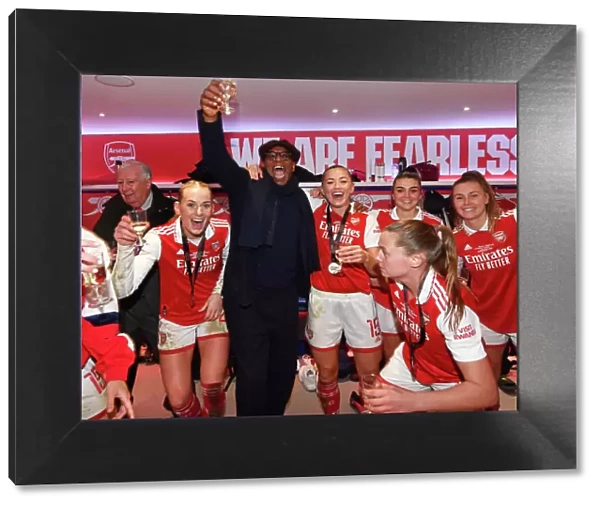 Arsenal Women Celebrate Conti Cup Triumph: Ian Wright and Team Rejoice with the Trophy