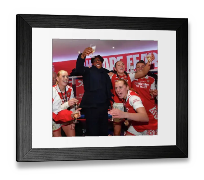Framed Print : Arsenal Women Celebrate Conti Cup Triumph: Ian Wright Joins in the Fun Framed Print : Arsenal Women Celebrate Conti Cup Triumph: Ian Wright Joins in the Fun