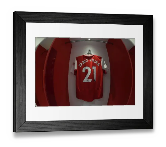 Framed Print : Arsenal FC: Fabio Vieira's Empty Jersey in Arsenal Changing Room Before Arsenal v AFC Bournemouth (2022-23)