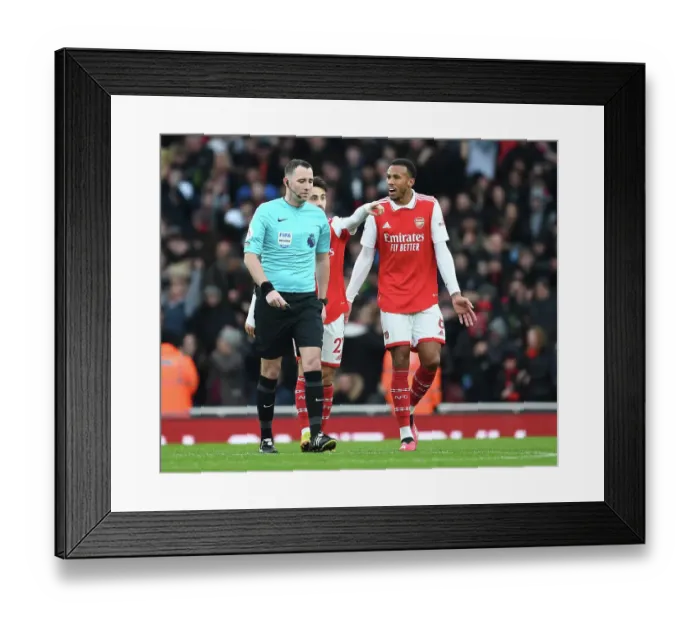 Framed Print : Arsenal's Gabriel Discusses with Referee during Arsenal vs. AFC Bournemouth Premier League Match, 2022-23