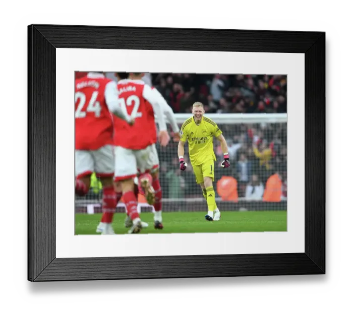 Framed Print : Ben White Scores, Ramsdale Erupts: Arsenal's Emotional Double Strike vs. AFC Bournemouth
