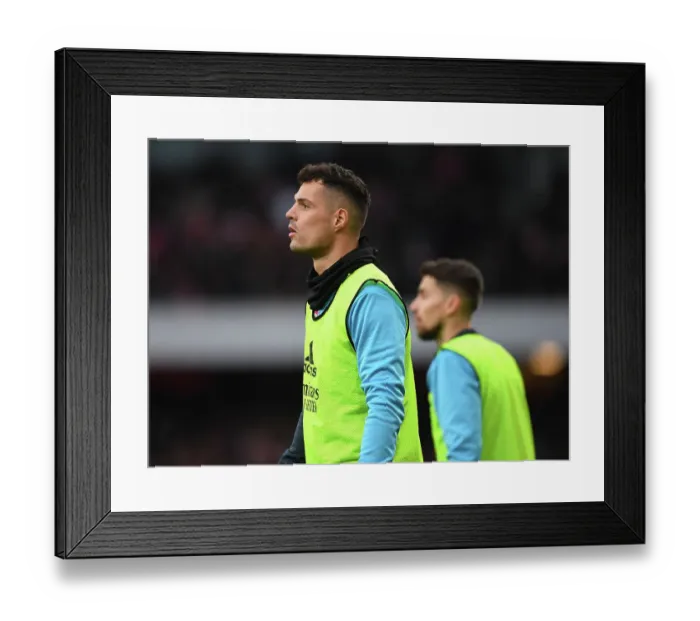 Framed Print : Arsenal's Xhaka Ready to Sub in: Arsenal FC vs AFC Bournemouth, Premier League 2022-23