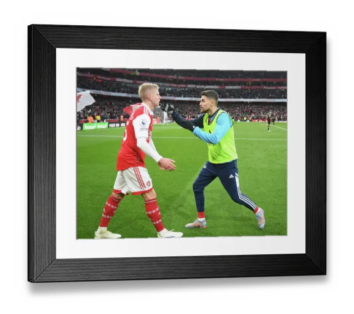 Framed Print : Arsenal's Triumph: Zinchenko and Jorginho Celebrate Third Goal vs. AFC Bournemouth (2022-23) Framed Print : Arsenal's Triumph: Zinchenko and Jorginho Celebrate Third Goal vs. AFC Bournemouth (2022-23)