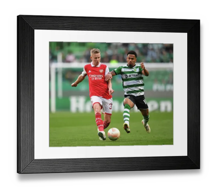 Framed Print : Zinchenko vs. Edwards: Intense Europa League Showdown between Arsenal and Sporting Lisbon
