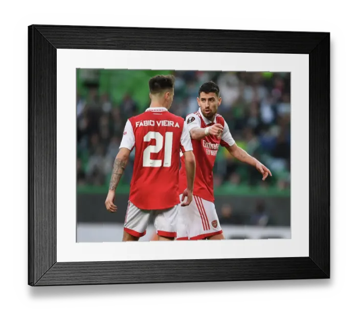 Framed Print : Arsenal's Vieira and Jorginho Face Off Against Sporting CP in Europa League Clash