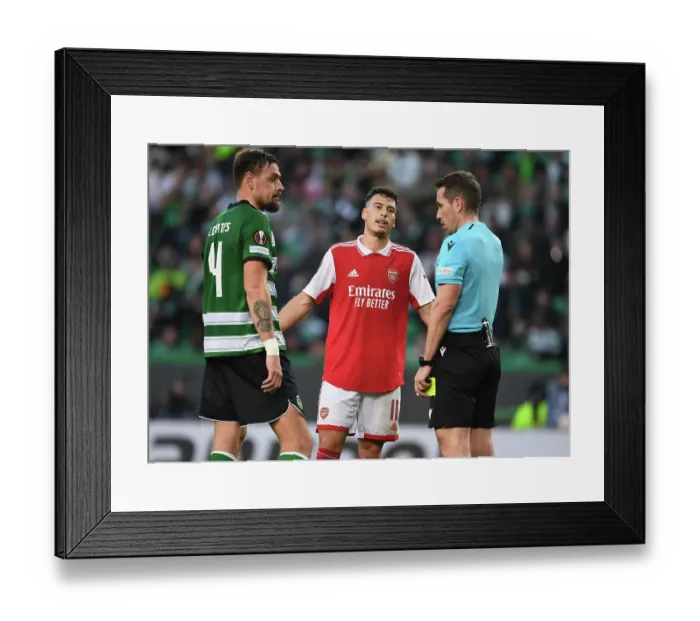 Framed Print : Misfortune for Martinelli: Arsenal Star Booked in Europa League Clash Against Sporting CP Framed Print : Misfortune for Martinelli: Arsenal Star Booked in Europa League Clash Against Sporting CP
