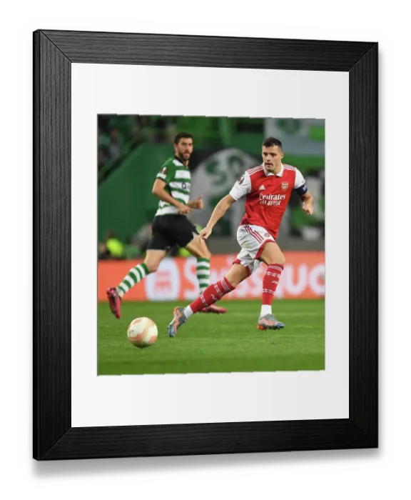 Framed Print : Granit Xhaka in Action: Arsenal's Europa League Showdown against Sporting CP, Lisbon 2023