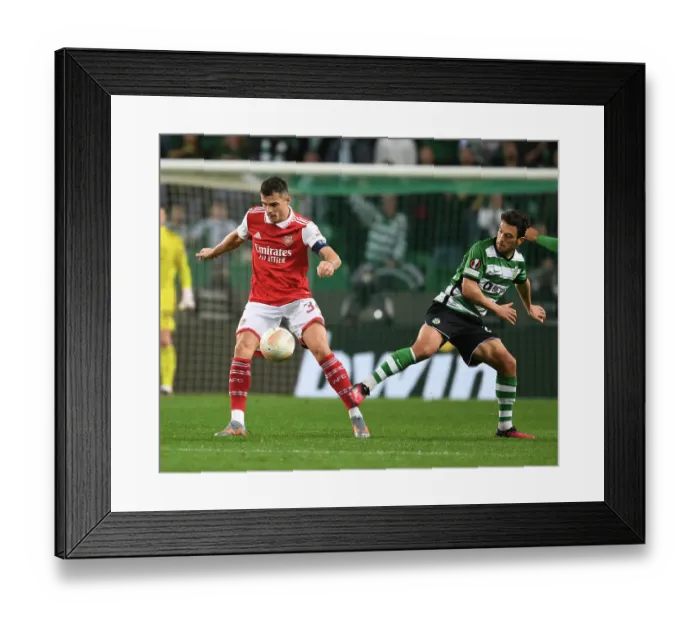 Framed Print : Granit Xhaka's Masterful Midfield Performance: Arsenal's Europa League Victory over Sporting CP (Lisbon, 2023)