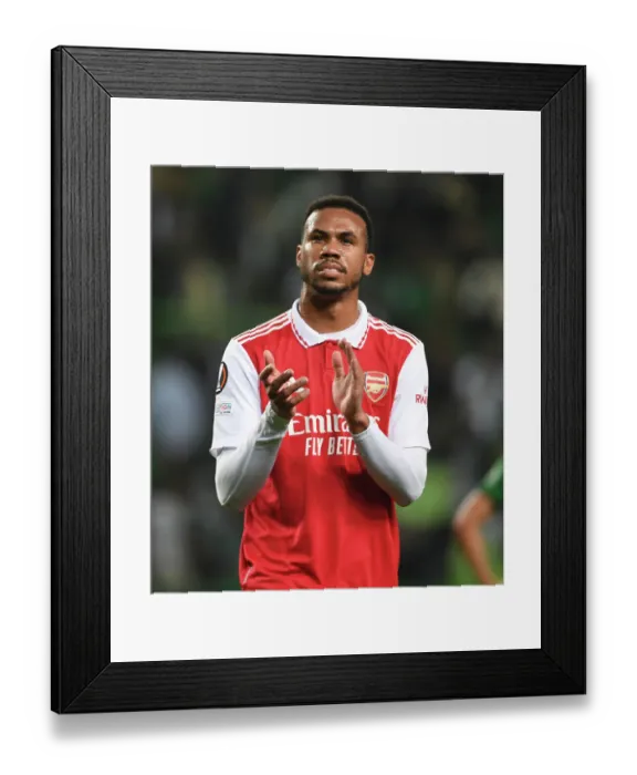 Framed Print : Gabriel's Appreciation: Arsenal's Standout Moment in Europa League Clash vs Sporting Lisbon Framed Print : Gabriel's Appreciation: Arsenal's Standout Moment in Europa League Clash vs Sporting Lisbon