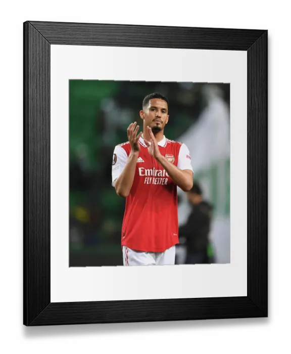 Framed Print : William Saliba's Emotional Reaction: Arsenal's Europa League Battle with Sporting CP in Lisbon Framed Print : William Saliba's Emotional Reaction: Arsenal's Europa League Battle with Sporting CP in Lisbon