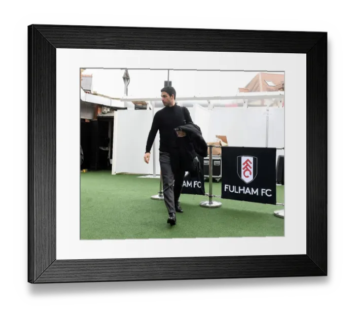 Framed Print : Mikel Arteta Before Arsenal's Clash Against Fulham in Premier League, London 2023 Framed Print : Mikel Arteta Before Arsenal's Clash Against Fulham in Premier League, London 2023