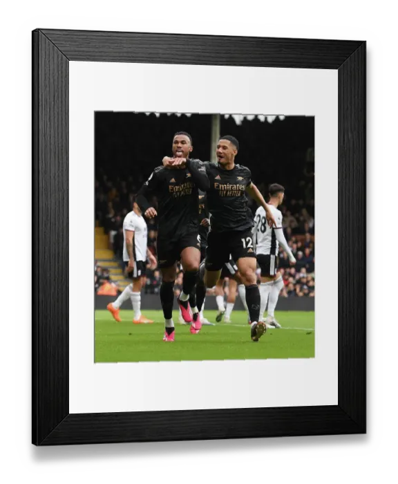 Framed Print : Gabriel and Saliba's Unforgettable Goal Celebration: Arsenal's Victory at Fulham (2022-23)