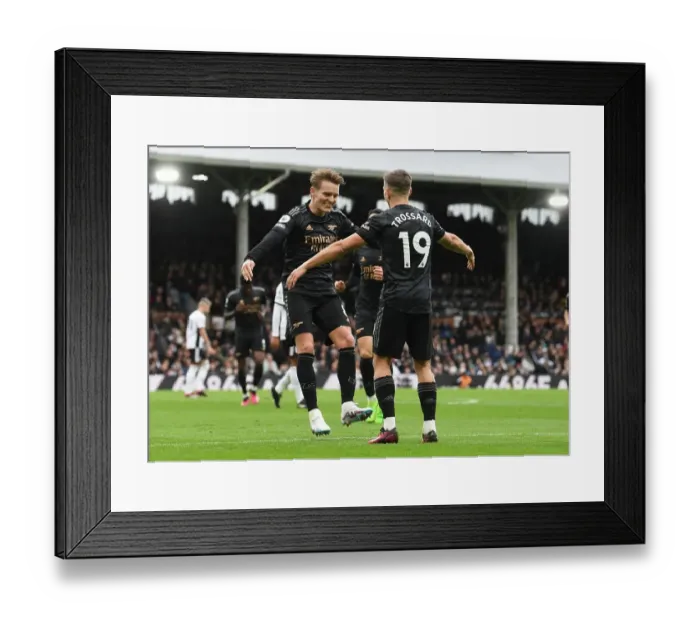 Framed Print : Martin Odegaard and Leandro Trossard: Celebrating Arsenal's Third Goal vs Fulham (2022-23) Framed Print : Martin Odegaard and Leandro Trossard: Celebrating Arsenal's Third Goal vs Fulham (2022-23)