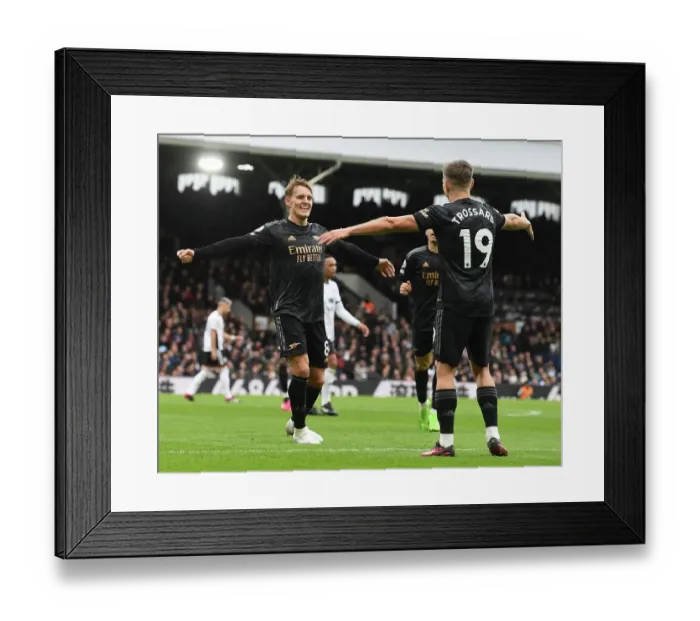 Framed Print : Martin Odegaard and Leandro Trossard Celebrate Arsenal's Third Goal vs Fulham (2022-23) Framed Print : Martin Odegaard and Leandro Trossard Celebrate Arsenal's Third Goal vs Fulham (2022-23)