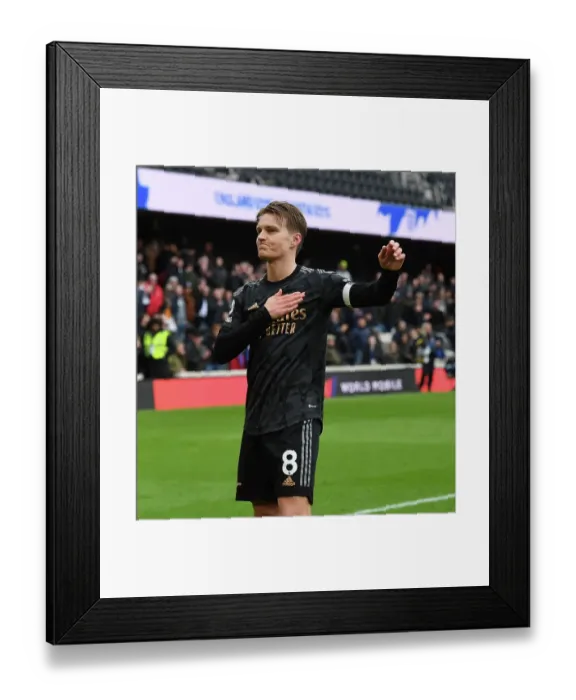 Framed Print : Martin Odegaard Celebrates Arsenal's Win Against Fulham in the Premier League
