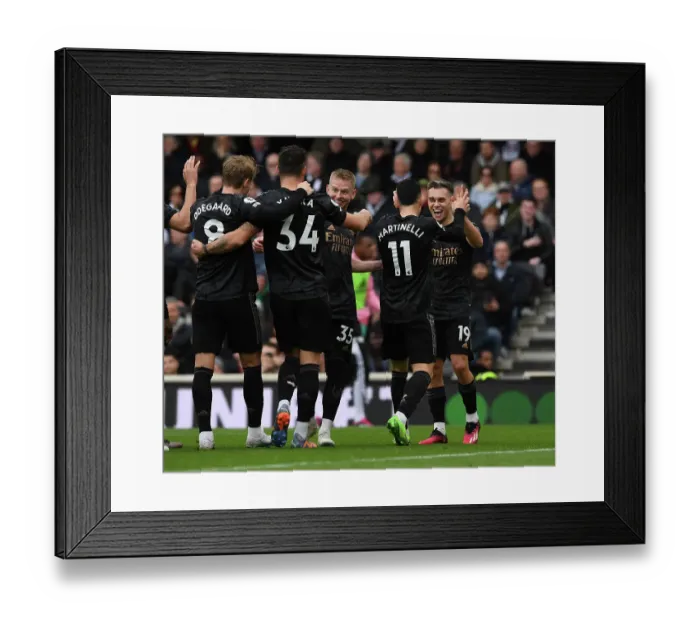 Framed Print : Martinelli and Trossard Celebrate Arsenal's Winning Goal Against Fulham (2022-23) Framed Print : Martinelli and Trossard Celebrate Arsenal's Winning Goal Against Fulham (2022-23)