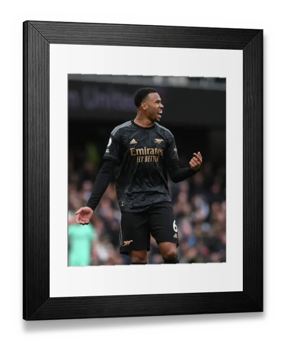 Framed Print : Gabriel Magalhaes of Arsenal in Action against Fulham FC - Premier League 2022-23