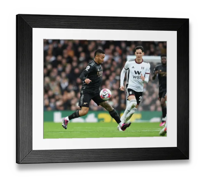 Framed Print : Gabriel Jesus vs Sasa Lukic: Intense Battle at Craven Cottage - Fulham vs Arsenal, Premier League 2022-23