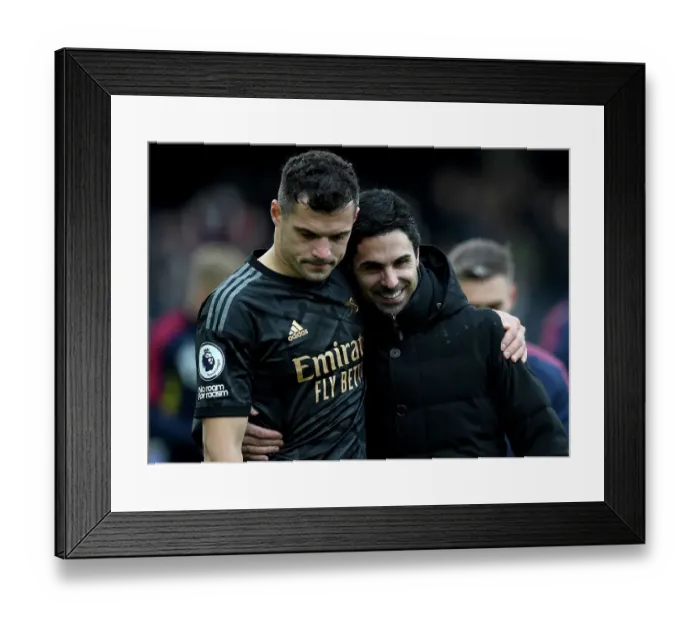 Framed Print : Arsenal Manager Mikel Arteta Celebrates with Granit Xhaka after Fulham Victory, 2022-23 Premier League Framed Print : Arsenal Manager Mikel Arteta Celebrates with Granit Xhaka after Fulham Victory, 2022-23 Premier League