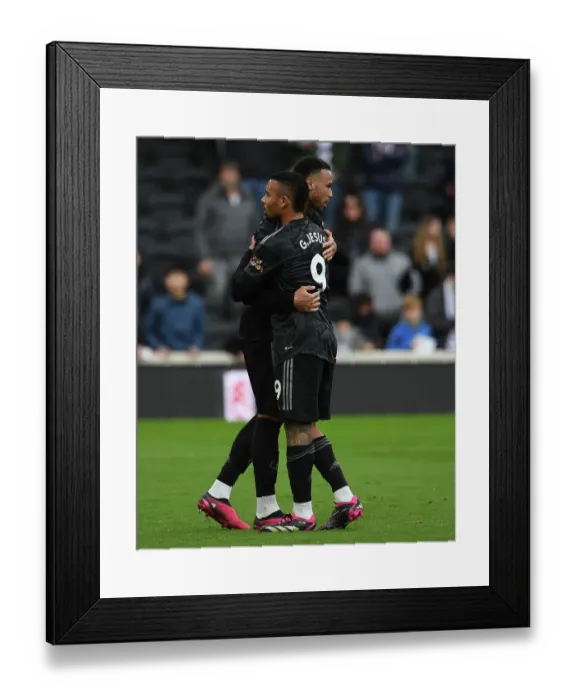 Framed Print : Arsenal's Magalhaes and Jesus Celebrate Victory over Fulham in Premier League Clash Framed Print : Arsenal's Magalhaes and Jesus Celebrate Victory over Fulham in Premier League Clash