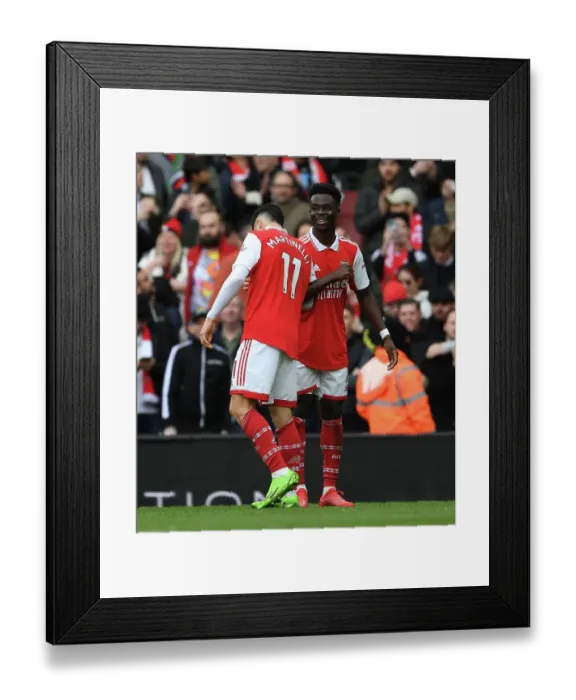 Framed Print : Martinelli and Saka Celebrate First Goal: Arsenal vs. Crystal Palace, Premier League 2022-23