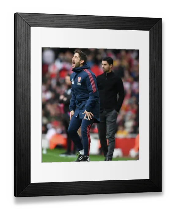 Framed Print : Arsenal FC: Nico Jover Coaches at Emirates Stadium during Arsenal vs Crystal Palace, Premier League 2022-23