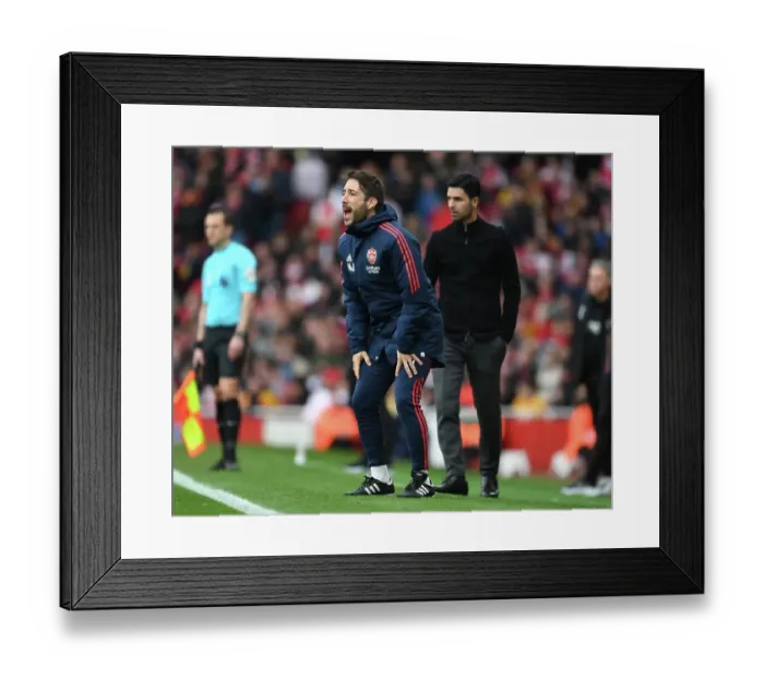 Framed Print : Arsenal FC: Nico Jover Coaches at Emirates Stadium during Arsenal vs Crystal Palace, Premier League 2022-23