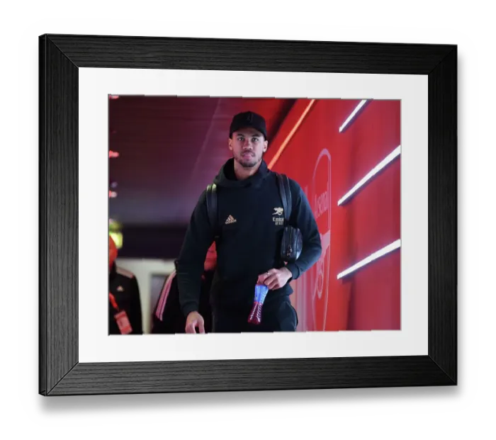 Framed Print : Arsenal's Gabriel Arrives at Emirates Stadium Ahead of Arsenal v Crystal Palace Premier League Clash (2022-23)