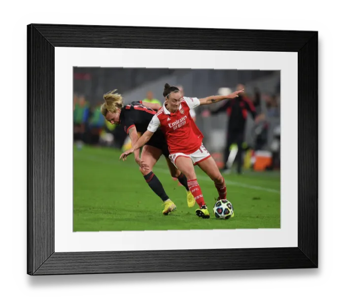 Framed Print : Arsenal vs. Bayern Munich: A Battle in the UEFA Women's Champions League Quarter-Finals
