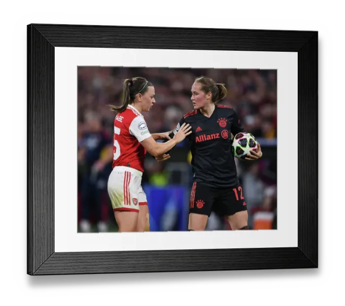 Framed Print : Arsenal vs. Bayern Munich: A Battle in the UEFA Women's Champions League Quarterfinals