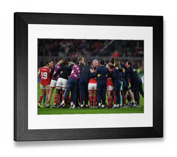 Framed Print : Arsenal and Bayern Munich Huddle Up in UEFA Women's Champions League Quarter-Final Framed Print : Arsenal and Bayern Munich Huddle Up in UEFA Women's Champions League Quarter-Final