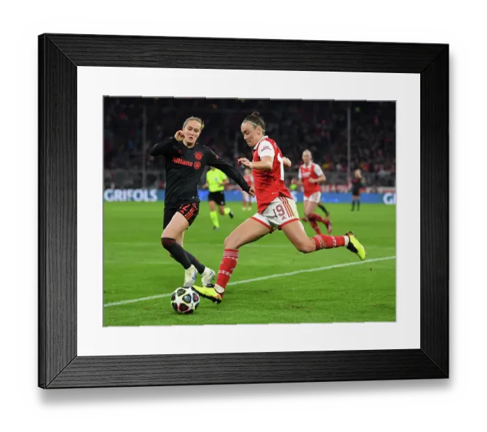 Framed Print : Arsenal vs. Bayern Munich: A Battle in the UEFA Women's Champions League Quarterfinals
