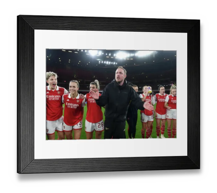 Framed Print : Arsenal Women's Historic UEFA Champions League Victory: Jonas Eidevall's Team Defeats Bayern Munich