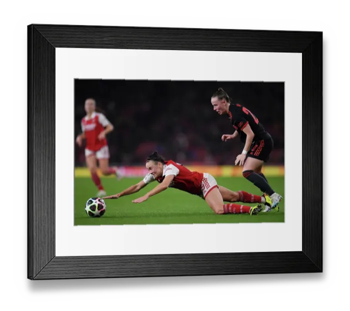 Framed Print : Champions Clash: Arsenal vs. Bayern Munich in the Women's UEFA Champions League Quarter-Finals