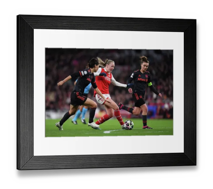Framed Print : Arsenal vs. Bayern Munich: A Champion's Showdown in the Women's UEFA Champions League Quarter-Finals