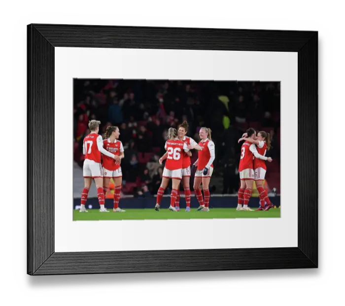 Framed Print : Arsenal Women Celebrate Quarter-Final Victory Over FC Bayern Munchen in UEFA Champions League