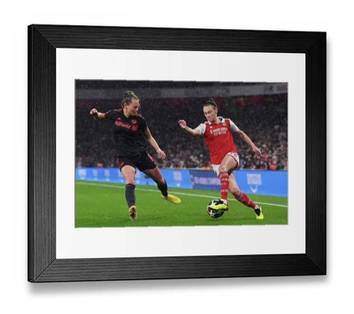 Framed Print : Arsenal vs. Bayern Munich: Women's Champions League Quarter-Final Showdown at Emirates Stadium Framed Print : Arsenal vs. Bayern Munich: Women's Champions League Quarter-Final Showdown at Emirates Stadium