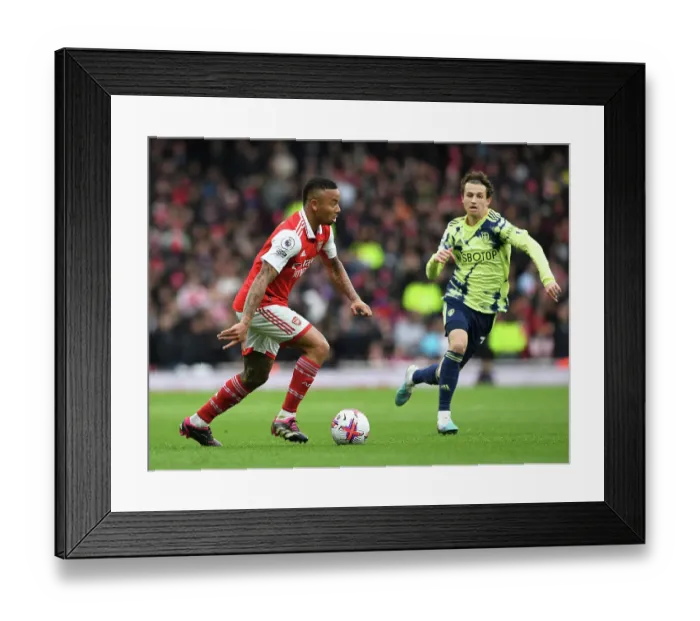 Framed Print : Gabriel Jesus vs Leeds United: Arsenal Showdown in the Premier League Framed Print : Gabriel Jesus vs Leeds United: Arsenal Showdown in the Premier League