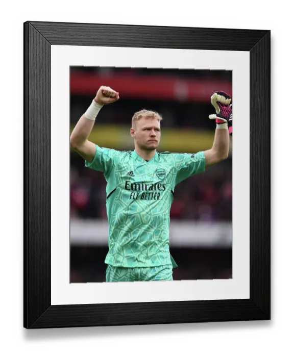Framed Print : Arsenal's Victory Over Leeds United: Ramsdale's Fist-Pumping Moment at Emirates Stadium