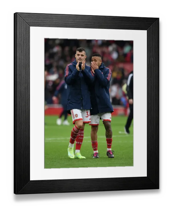 Framed Print : Arsenal's Xhaka and Jesus Celebrate Victory Over Leeds United in the Premier League Framed Print : Arsenal's Xhaka and Jesus Celebrate Victory Over Leeds United in the Premier League