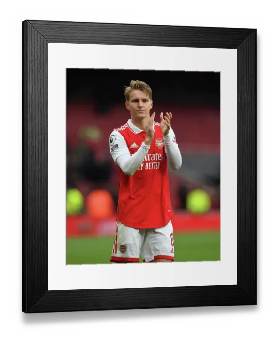 Framed Print : Arsenal's Martin Odegaard Celebrates with Fans after Arsenal v Leeds United Win, Premier League 2022-23