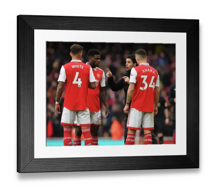 Framed Print : Arsenal: Arteta Motivates Partey and Xhaka Amidst Leeds United Tussle (2022-23)
