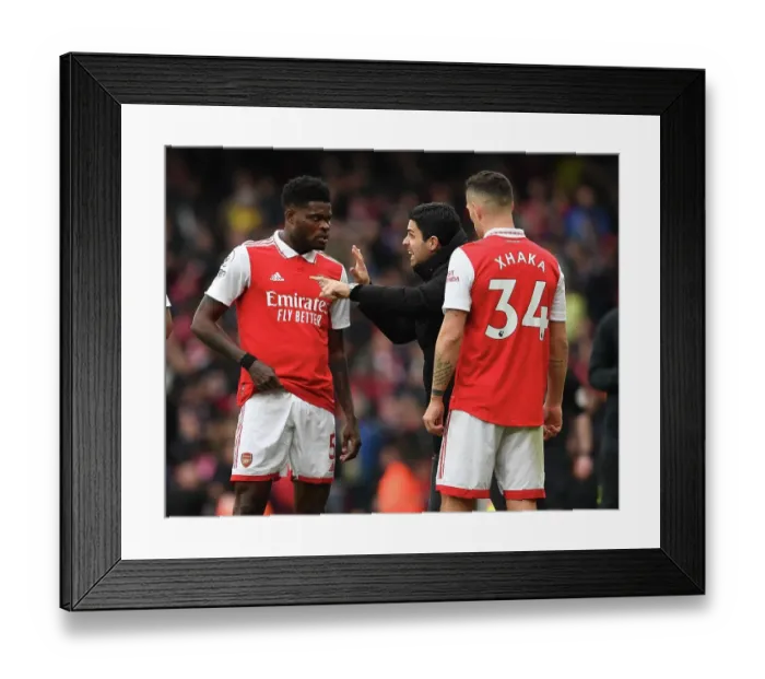 Framed Print : Arsenal: Arteta Motivates Partey and Xhaka Amid Intense Leeds United Clash (2022-23)