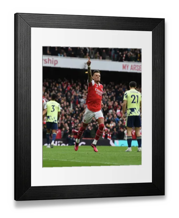 Framed Print : Arsenal's Ben White Scores Second Goal Against Leeds United in Premier League Showdown